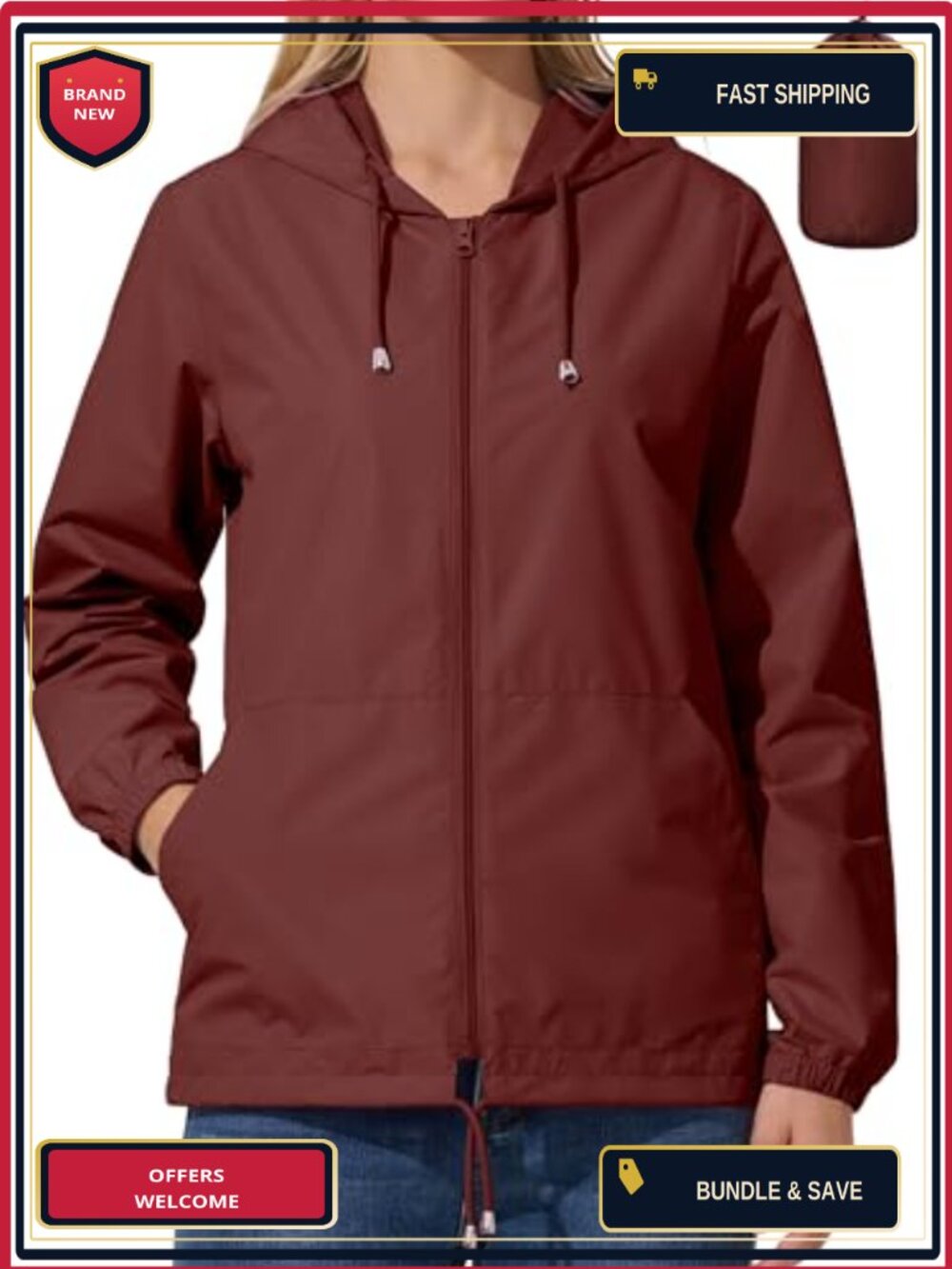 Women's Waterproof Cycling Jacket Packable Windbreaker Raincoat